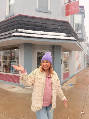 Cream Floral Oversized Contrast Jacket