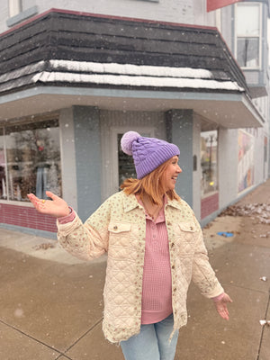 Cream Floral Oversized Contrast Jacket