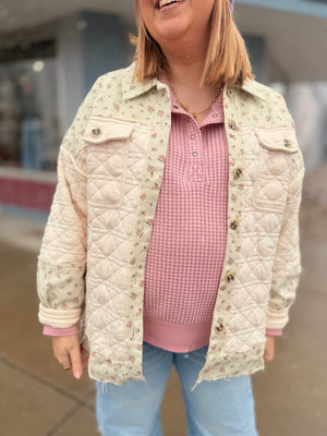 Cream Floral Oversized Contrast Jacket