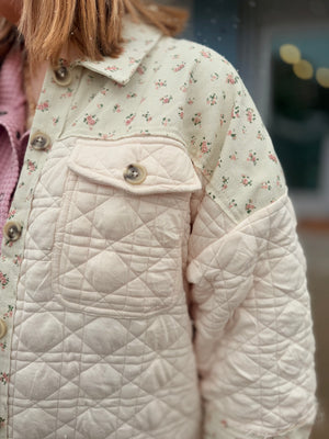 Cream Floral Oversized Contrast Jacket