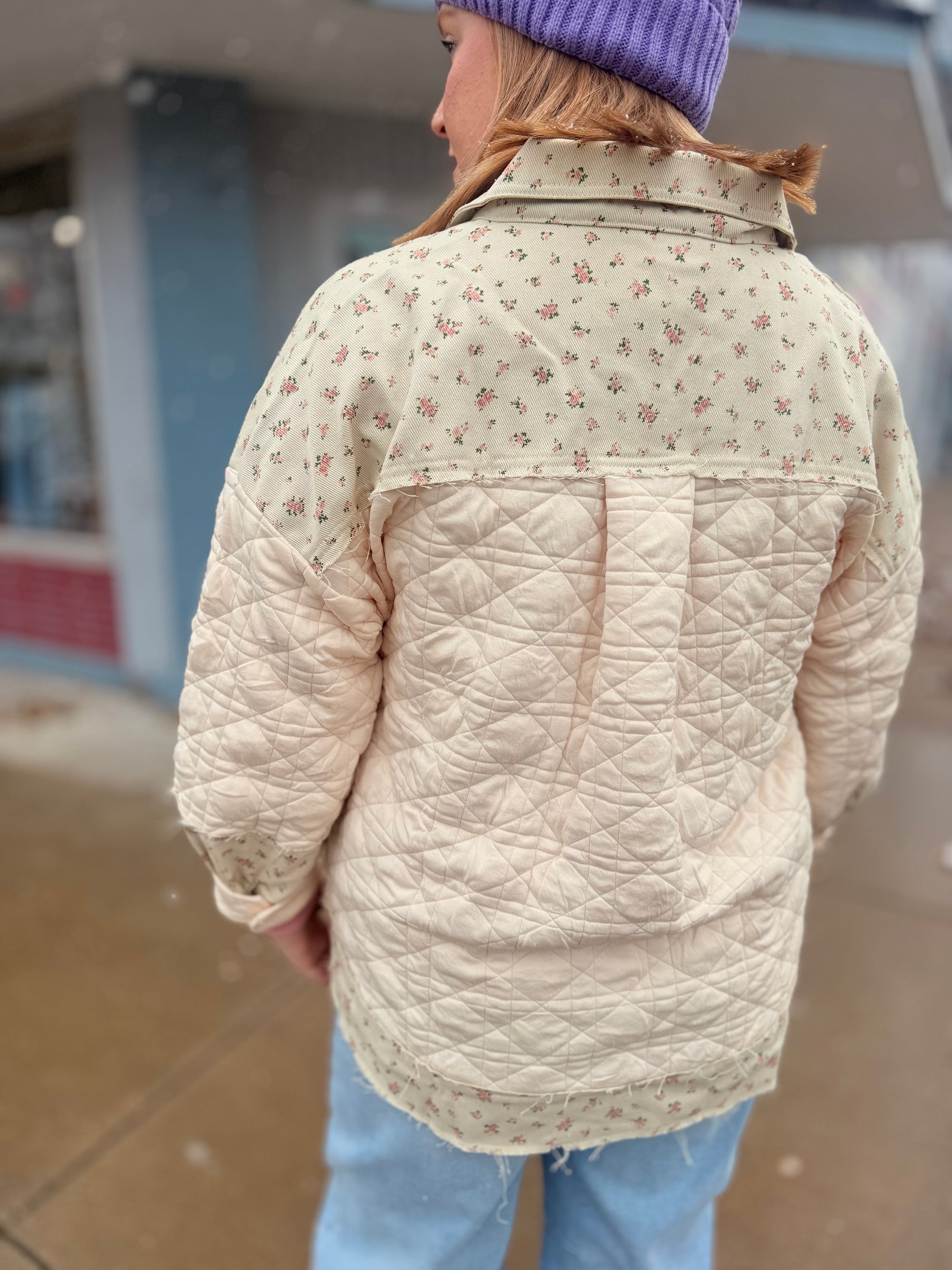 Cream Floral Oversized Contrast Jacket