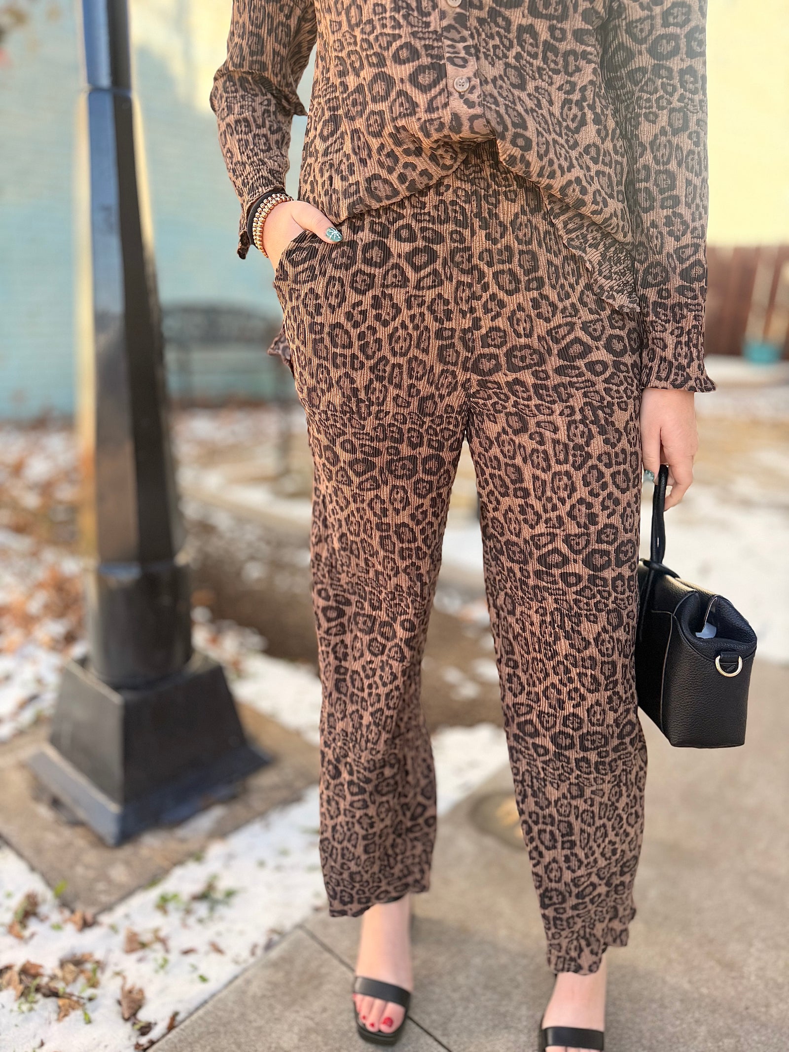 Mocha Leopard Pleated Bottoms