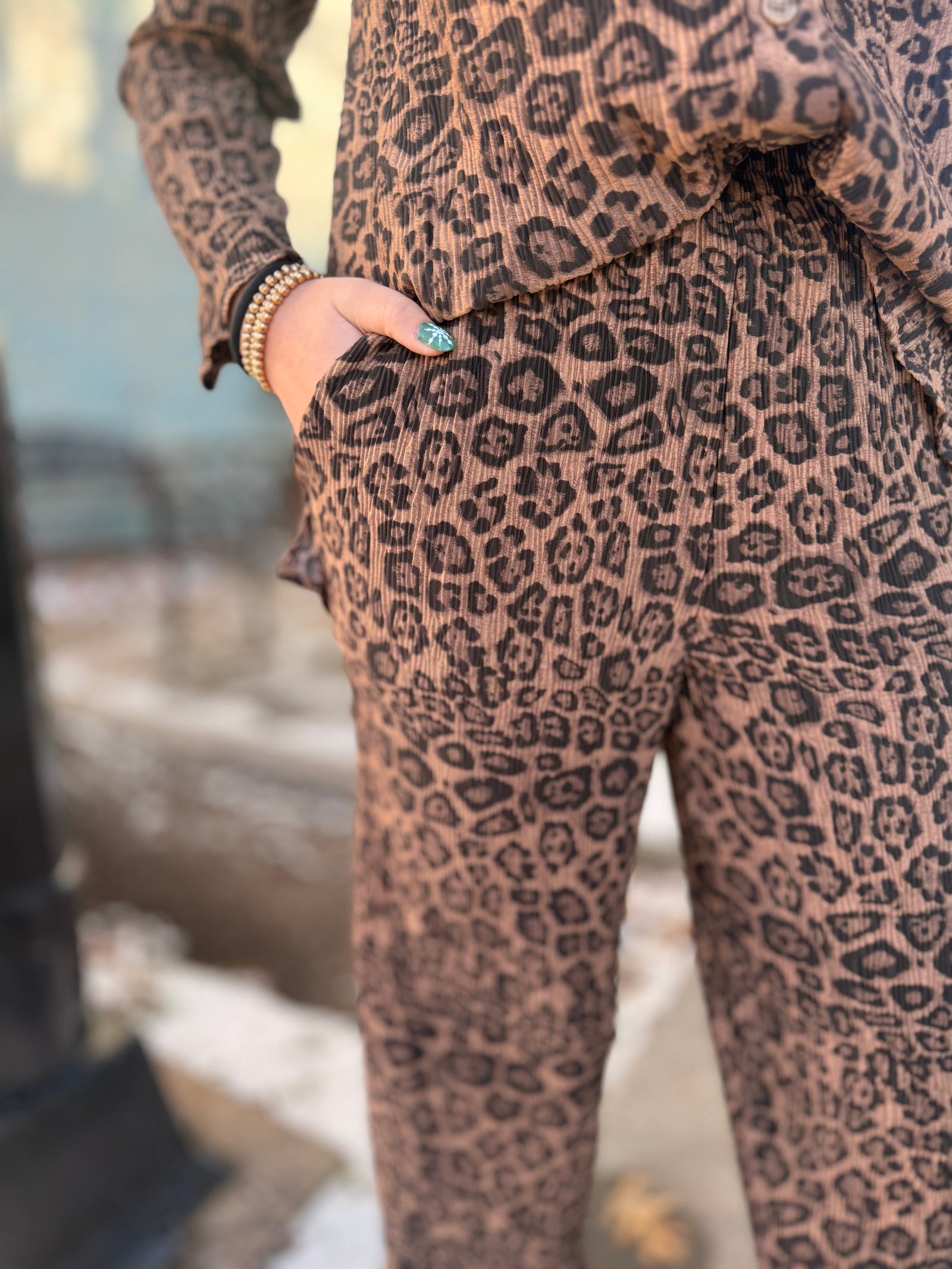 Mocha Leopard Pleated Bottoms