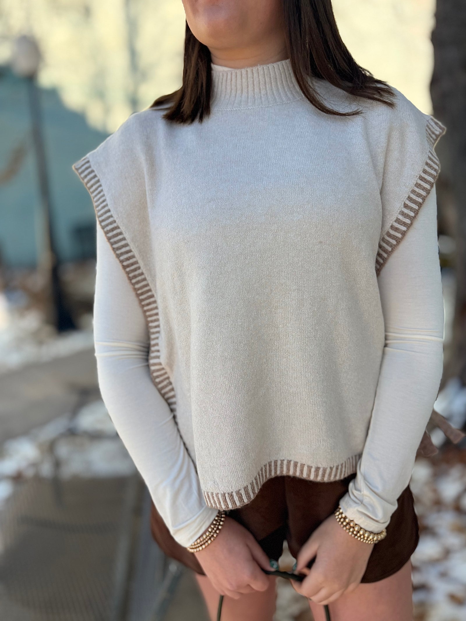 Cream Sweater Vest w/ Brown Side Ties