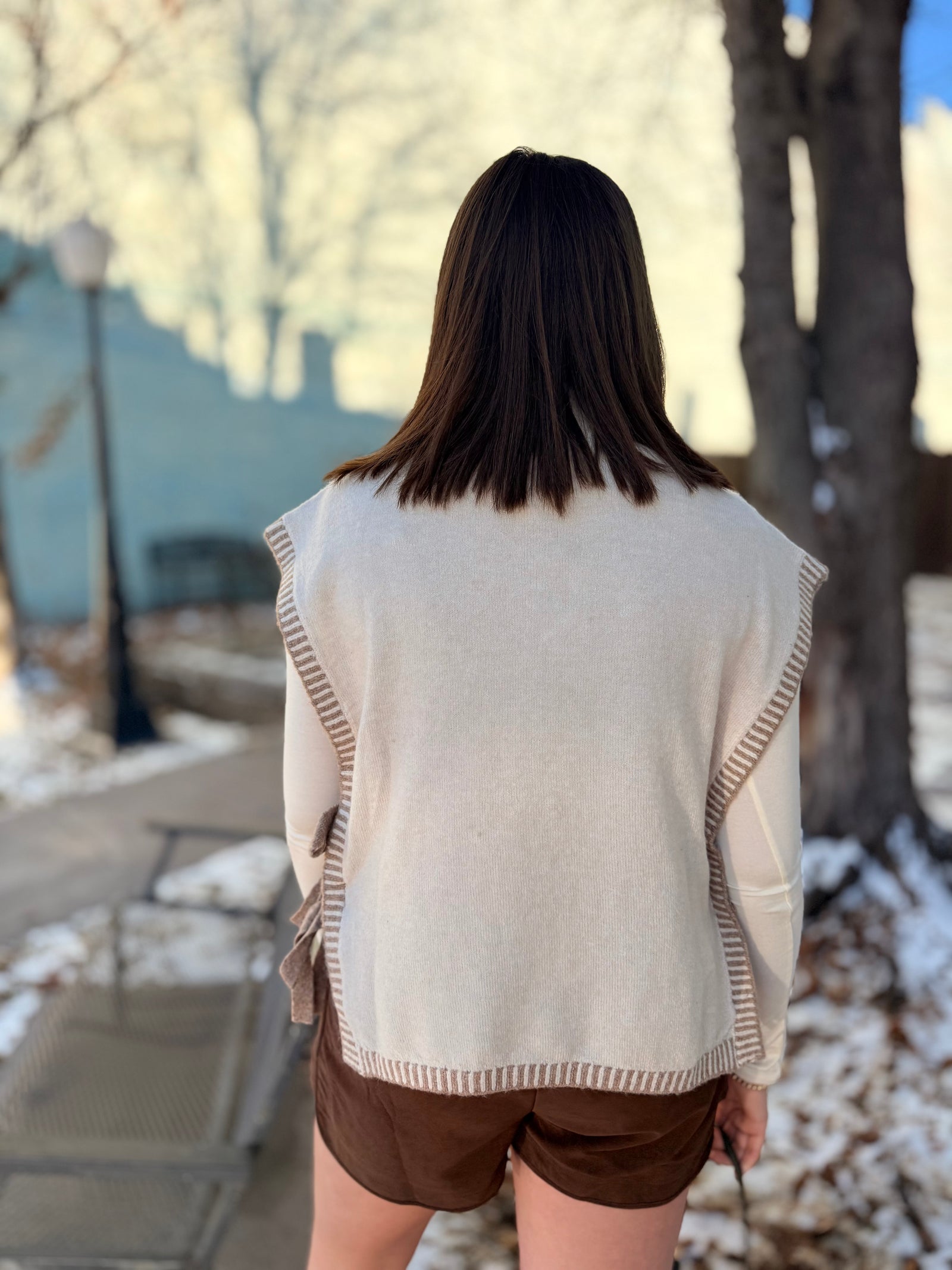 Cream Sweater Vest w/ Brown Side Ties