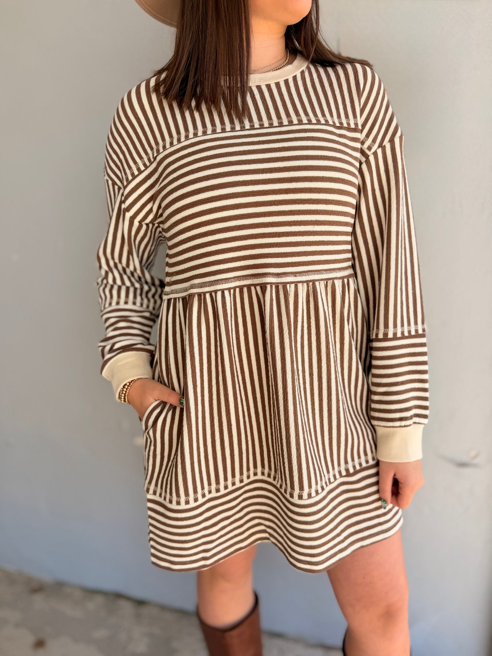 Mocha Stripe Oversized Knit Mini Dress