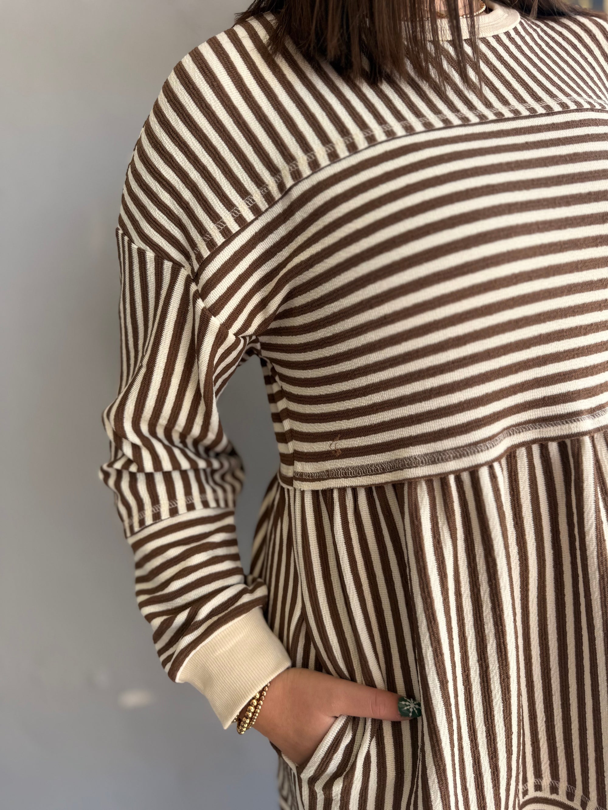 Mocha Stripe Oversized Knit Mini Dress