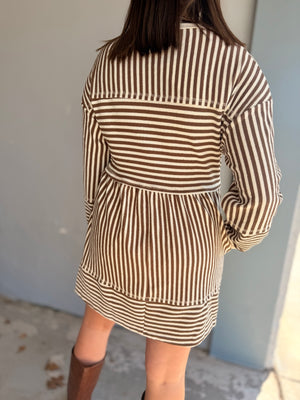 Mocha Stripe Oversized Knit Mini Dress