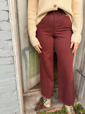 Judy Blue Burgundy High Waist Retro Wide Leg Jeans