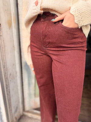 Judy Blue Burgundy High Waist Retro Wide Leg Jeans