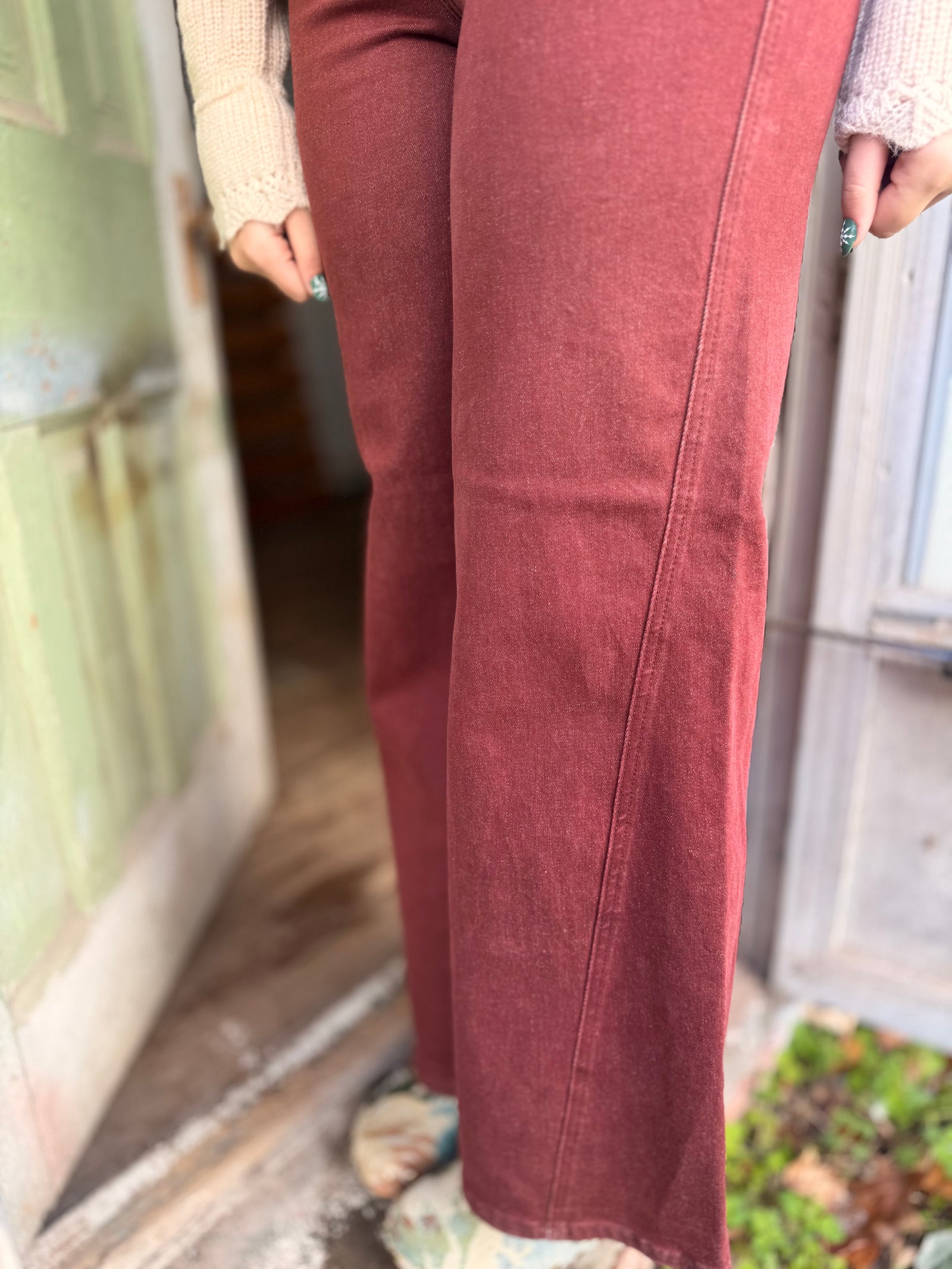 Judy Blue Burgundy High Waist Retro Wide Leg Jeans