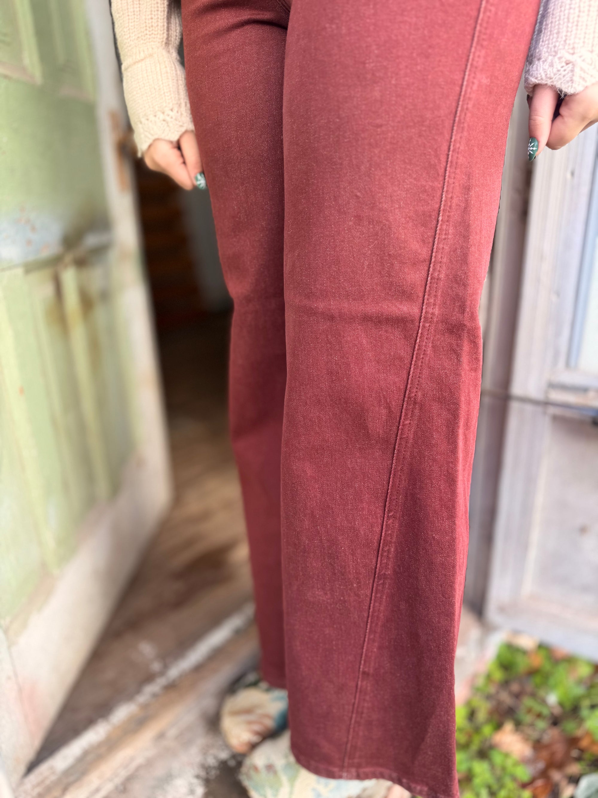 Judy Blue Burgundy High Waist Retro Wide Leg Jeans