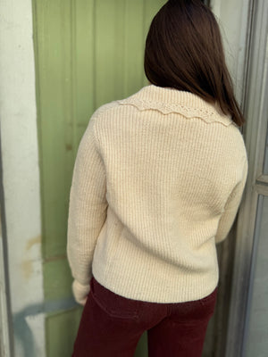 Cream Knit Sweater w/ Heart Knit Buttons