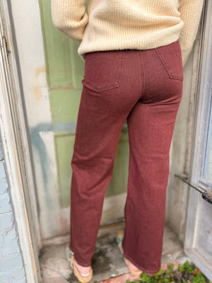 Judy Blue Burgundy High Waist Retro Wide Leg Jeans