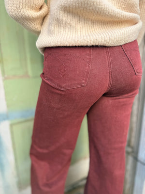 Judy Blue Burgundy High Waist Retro Wide Leg Jeans