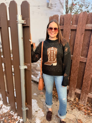 Black Western Boot Oversized Sweater