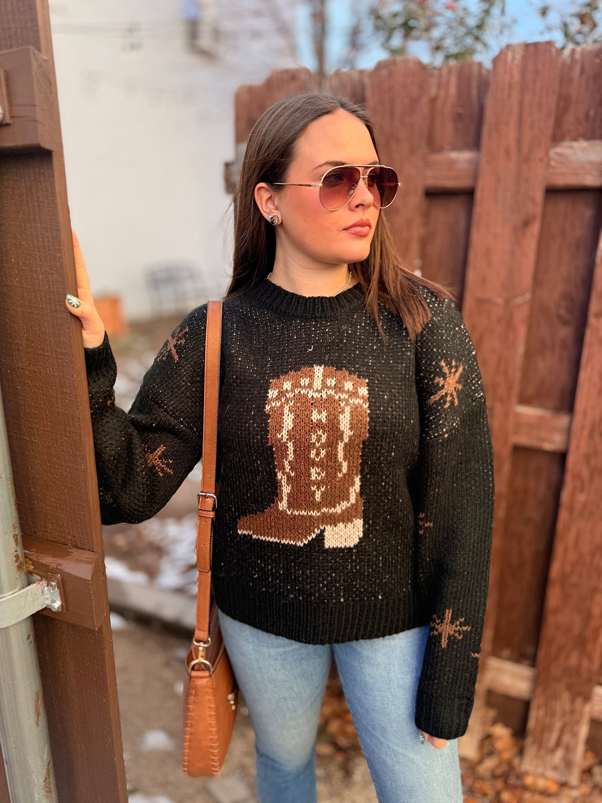 Black Western Boot Oversized Sweater