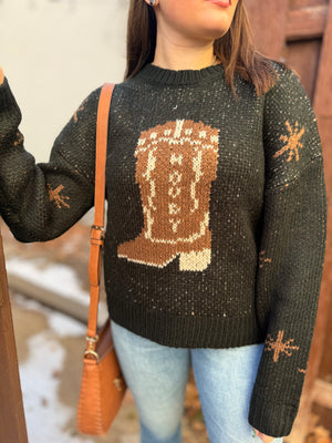 Black Western Boot Oversized Sweater