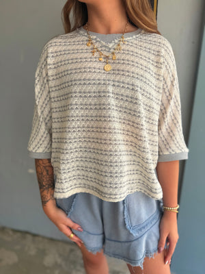 Very J Grey Textured Stripe Knit Top