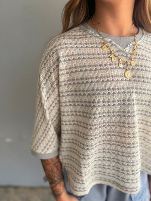 Very J Grey Textured Stripe Knit Top