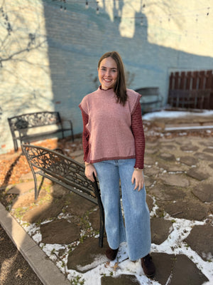 Blush Sweater Vest w/ Maroon Tie Detail