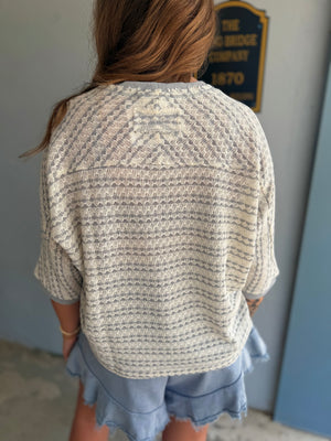 Very J Grey Textured Stripe Knit Top