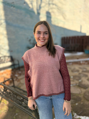 Blush Sweater Vest w/ Maroon Tie Detail