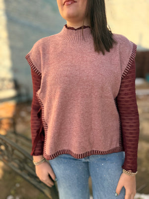 Blush Sweater Vest w/ Maroon Tie Detail