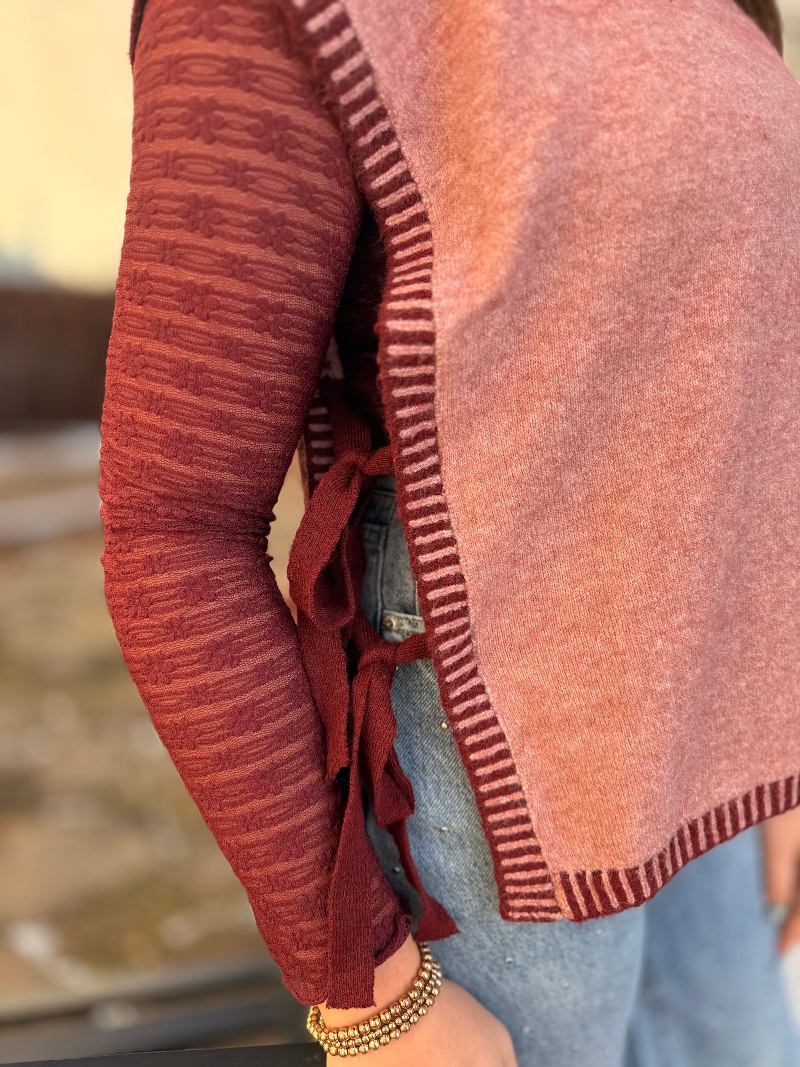 Blush Sweater Vest w/ Maroon Tie Detail