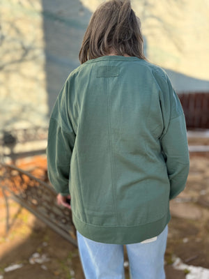 Sage Oversized Crewneck Top w/ Front Pockets