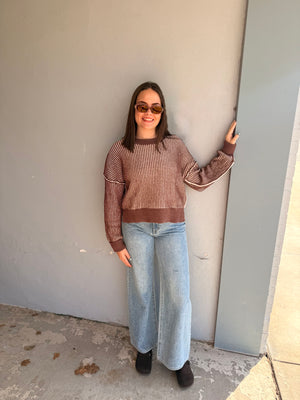 Chocolate Brown Sweater w/ Ribbed Detail