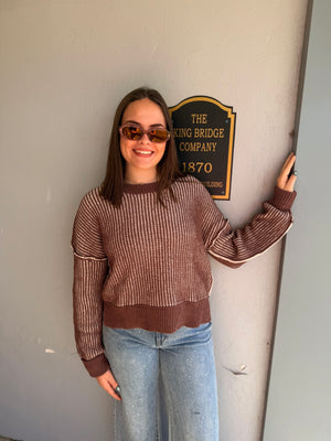 Chocolate Brown Sweater w/ Ribbed Detail