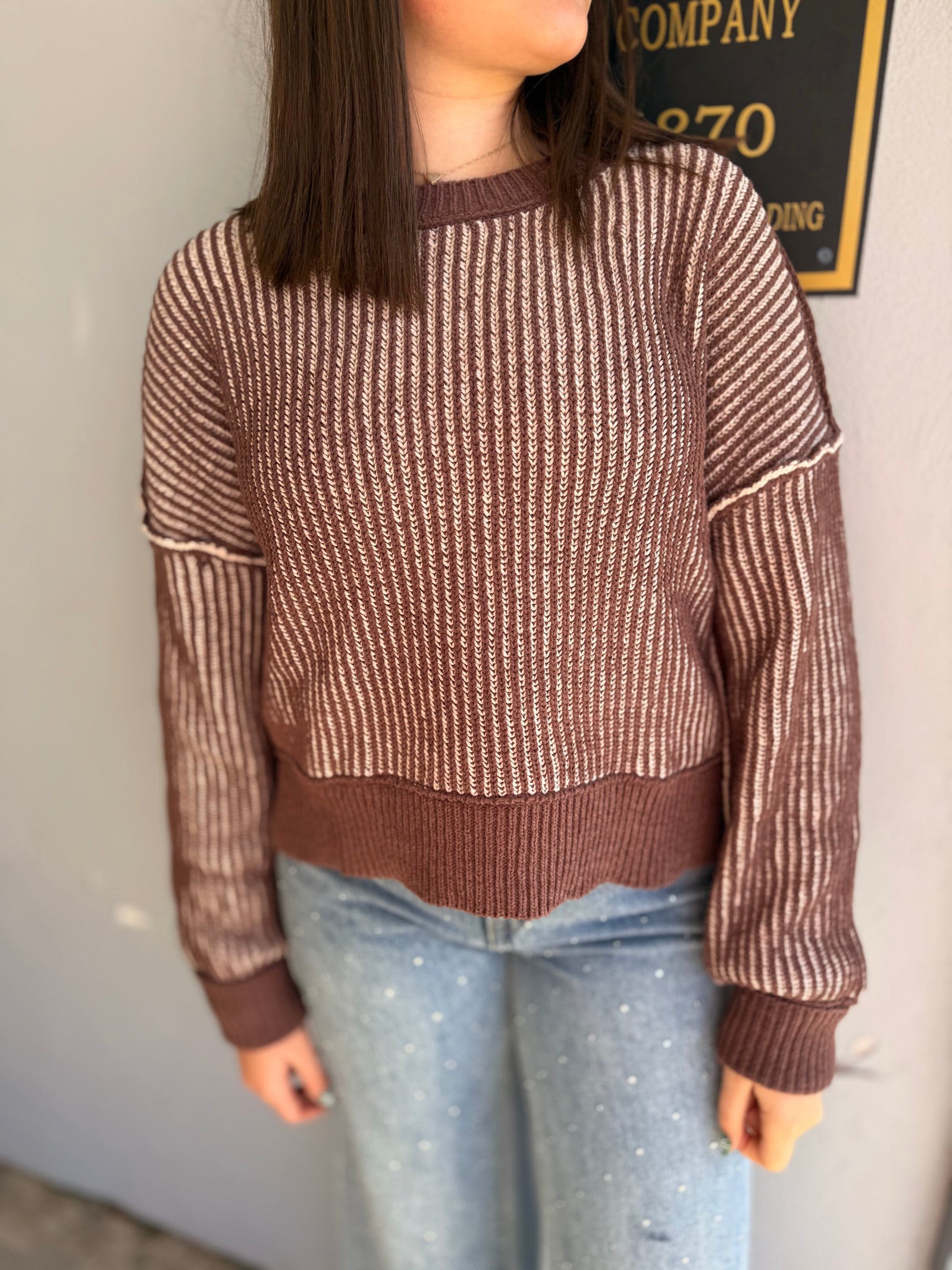 Chocolate Brown Sweater w/ Ribbed Detail