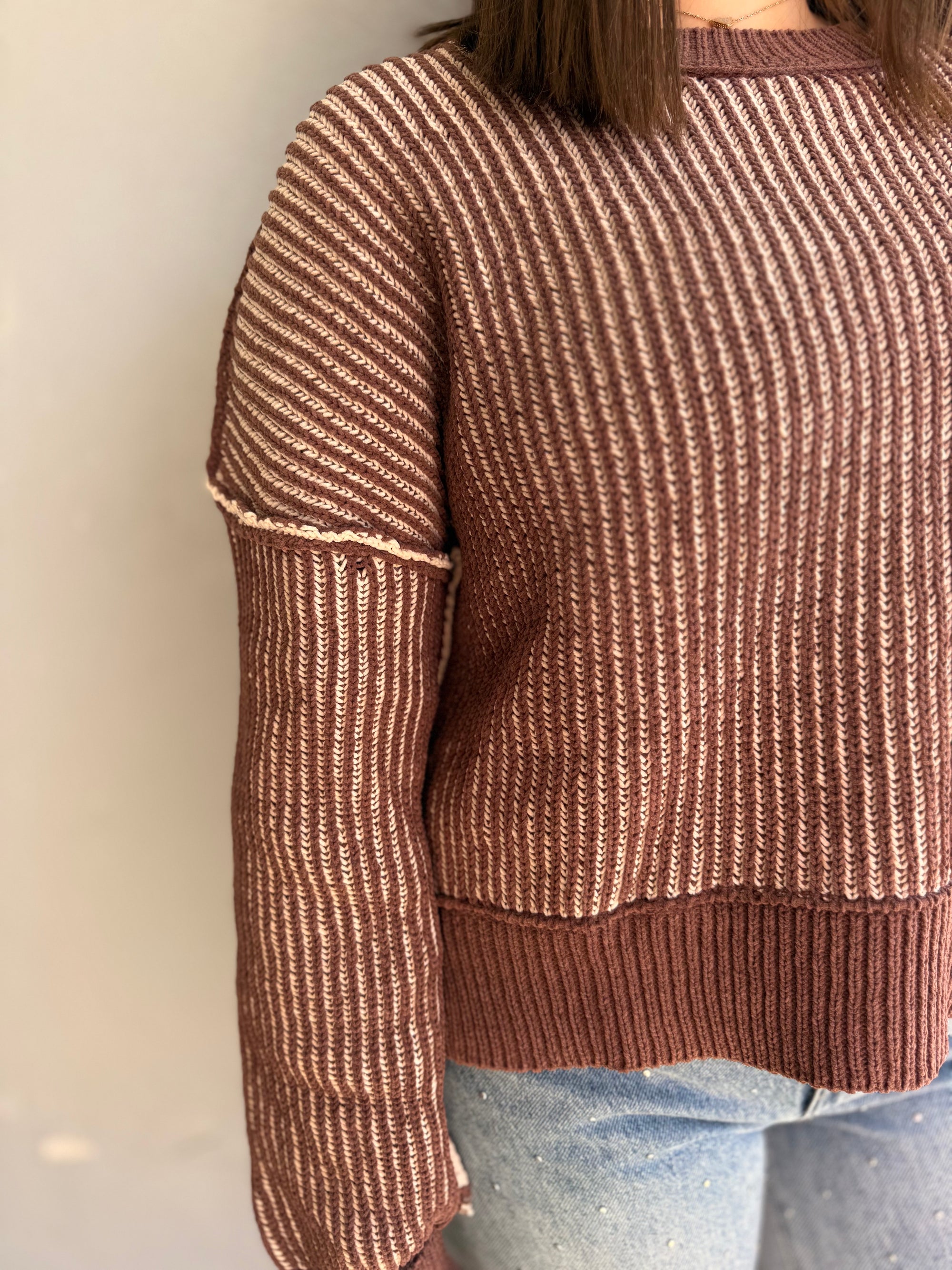 Chocolate Brown Sweater w/ Ribbed Detail
