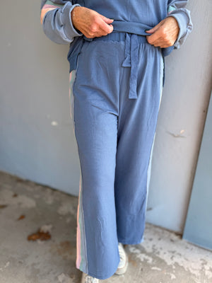 Blue Casual Bottoms w/ Stripe Detail