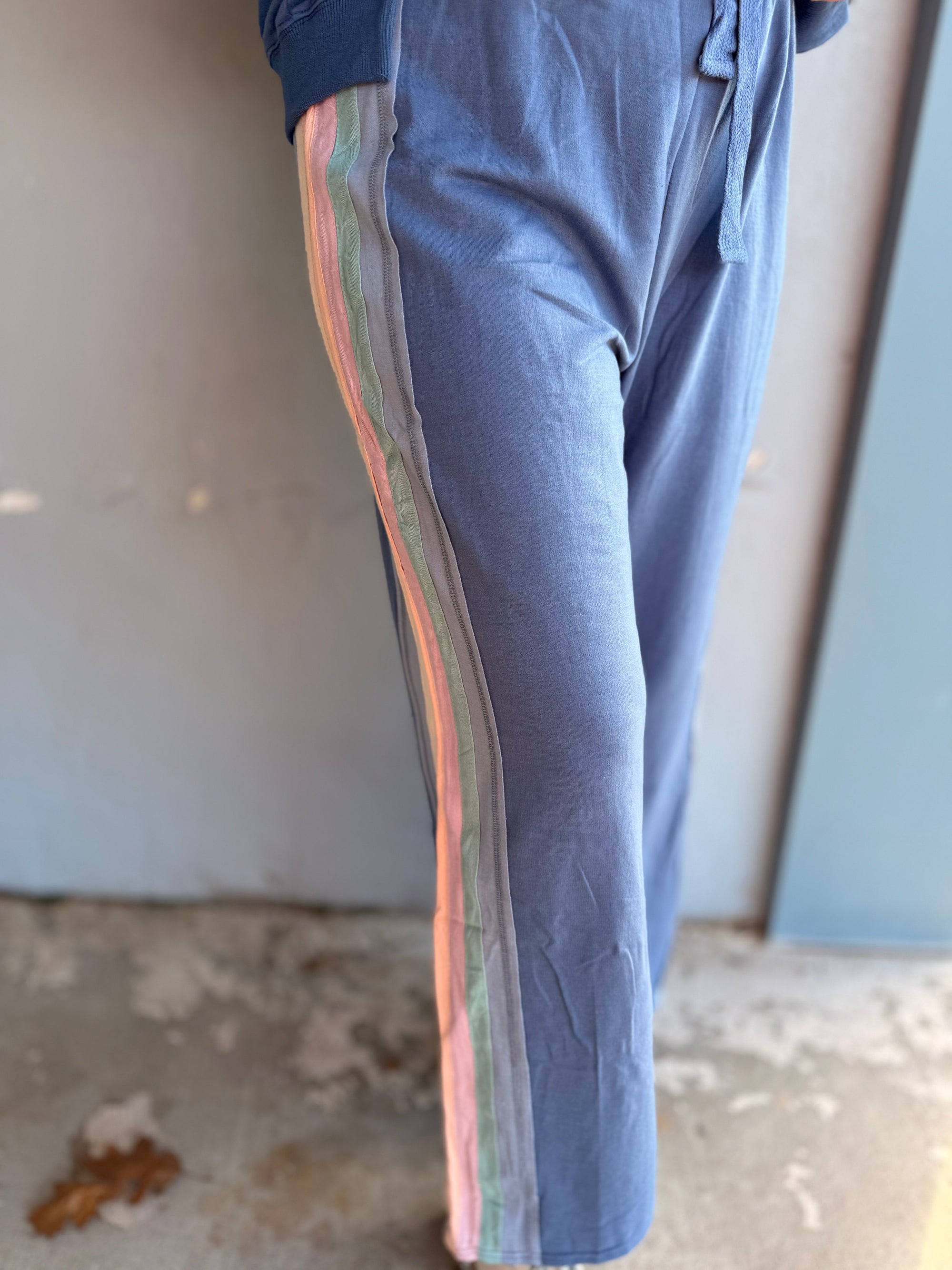 Blue Casual Bottoms w/ Stripe Detail