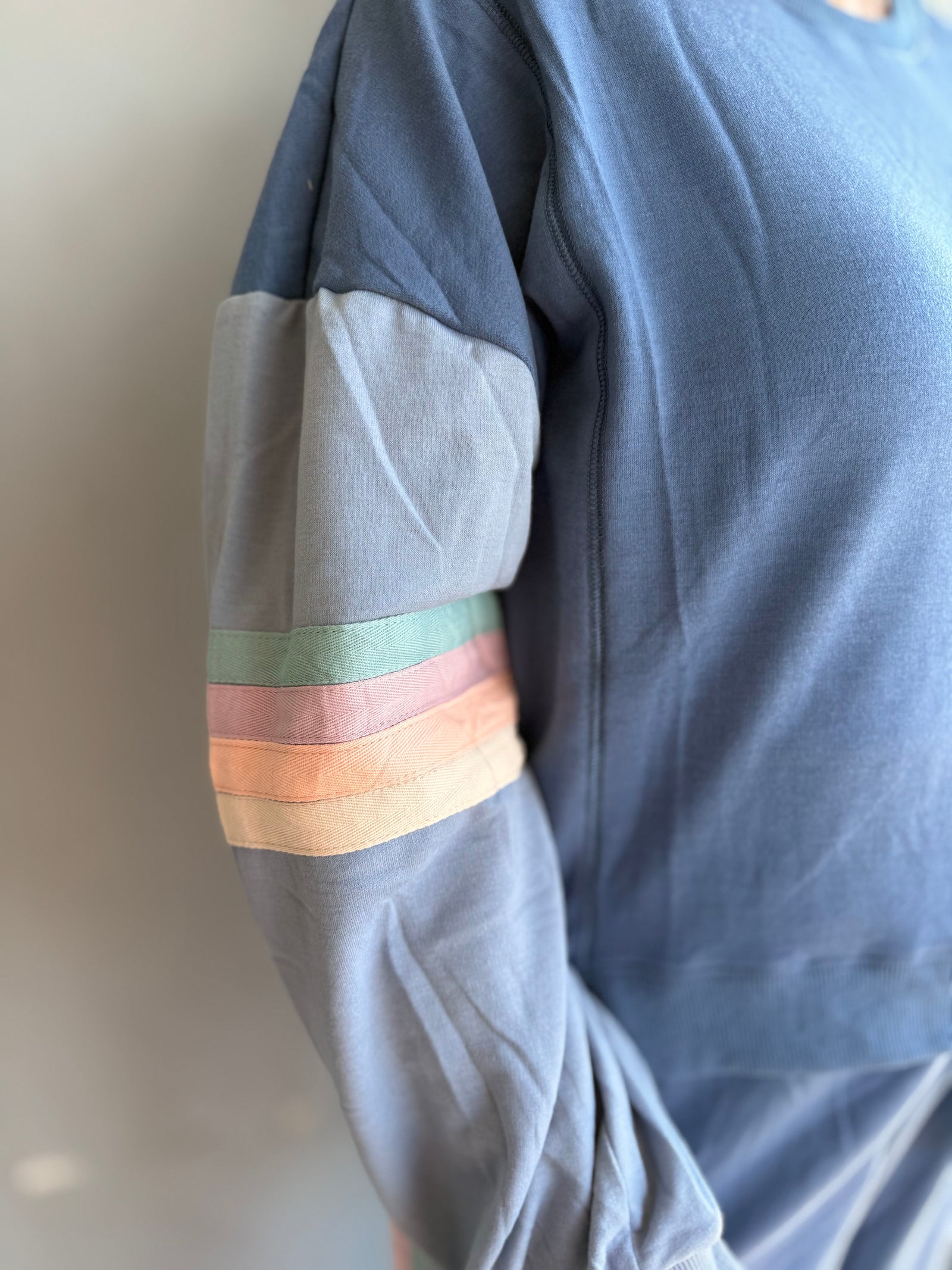 Blue Casual Top w/ Stripe Detail