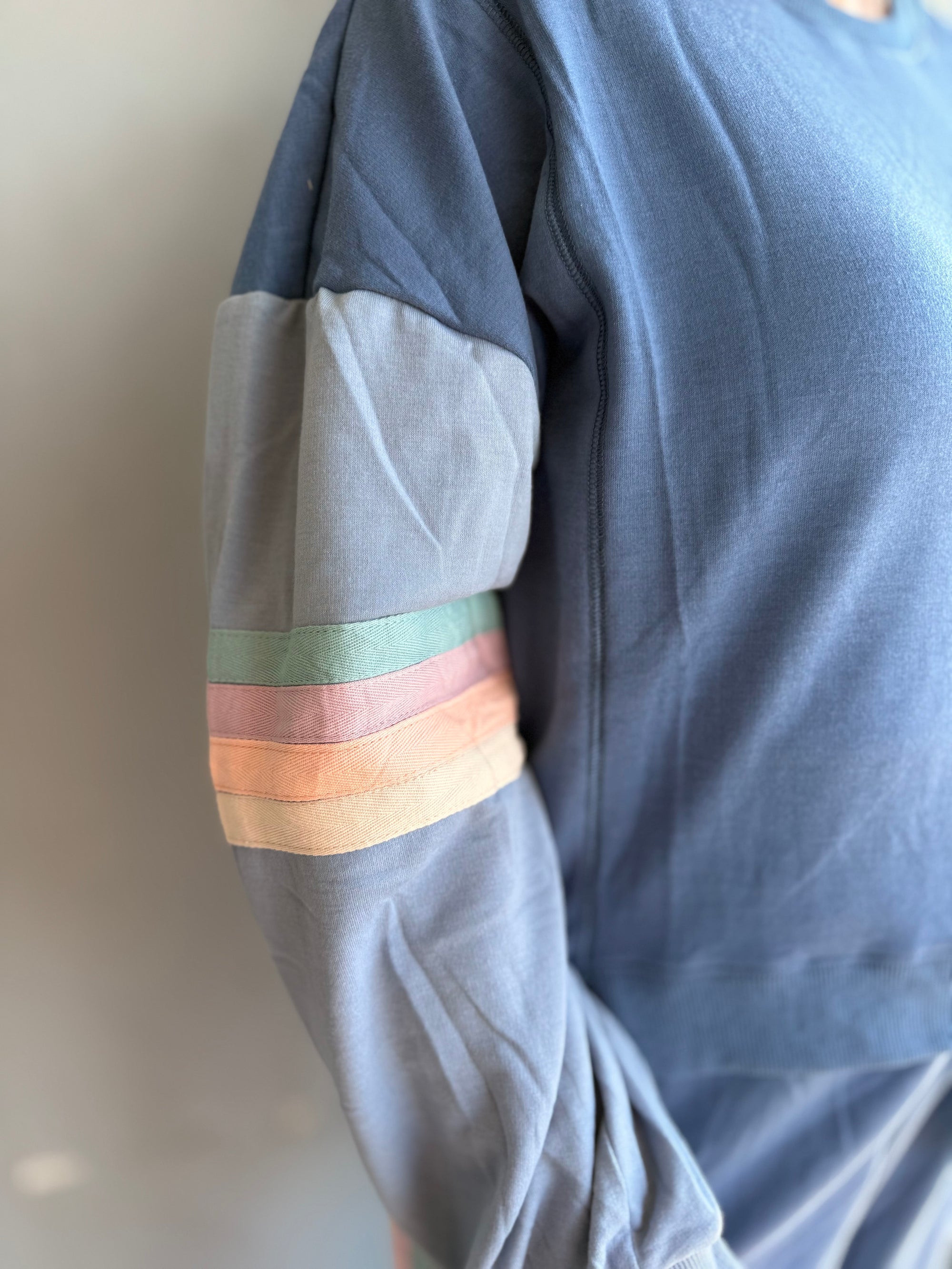 Blue Casual Top w/ Stripe Detail