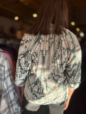 Umgee Sage Velvet Split Neck Top