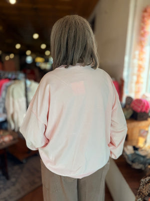 Icy Pink Jesus Saves Patchwork Crewneck Top