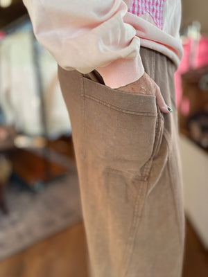 Chocolate Mineral Wash Wide Leg Terry Knit Pants