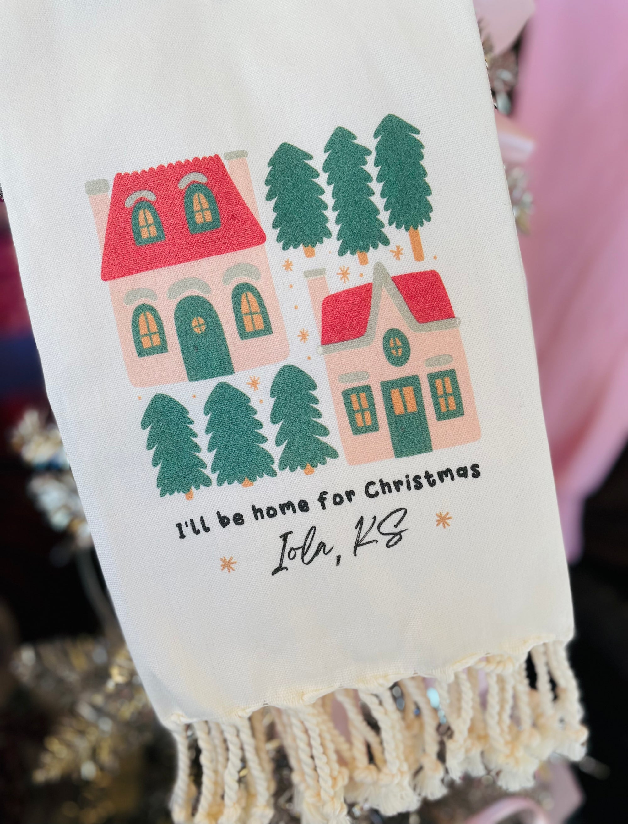 Holiday Iola, KS Fringe Tea Towels