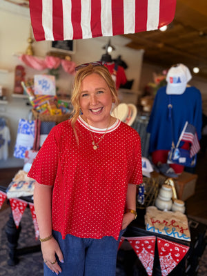 Sewn + Seen Red Polka Dot Knit Top