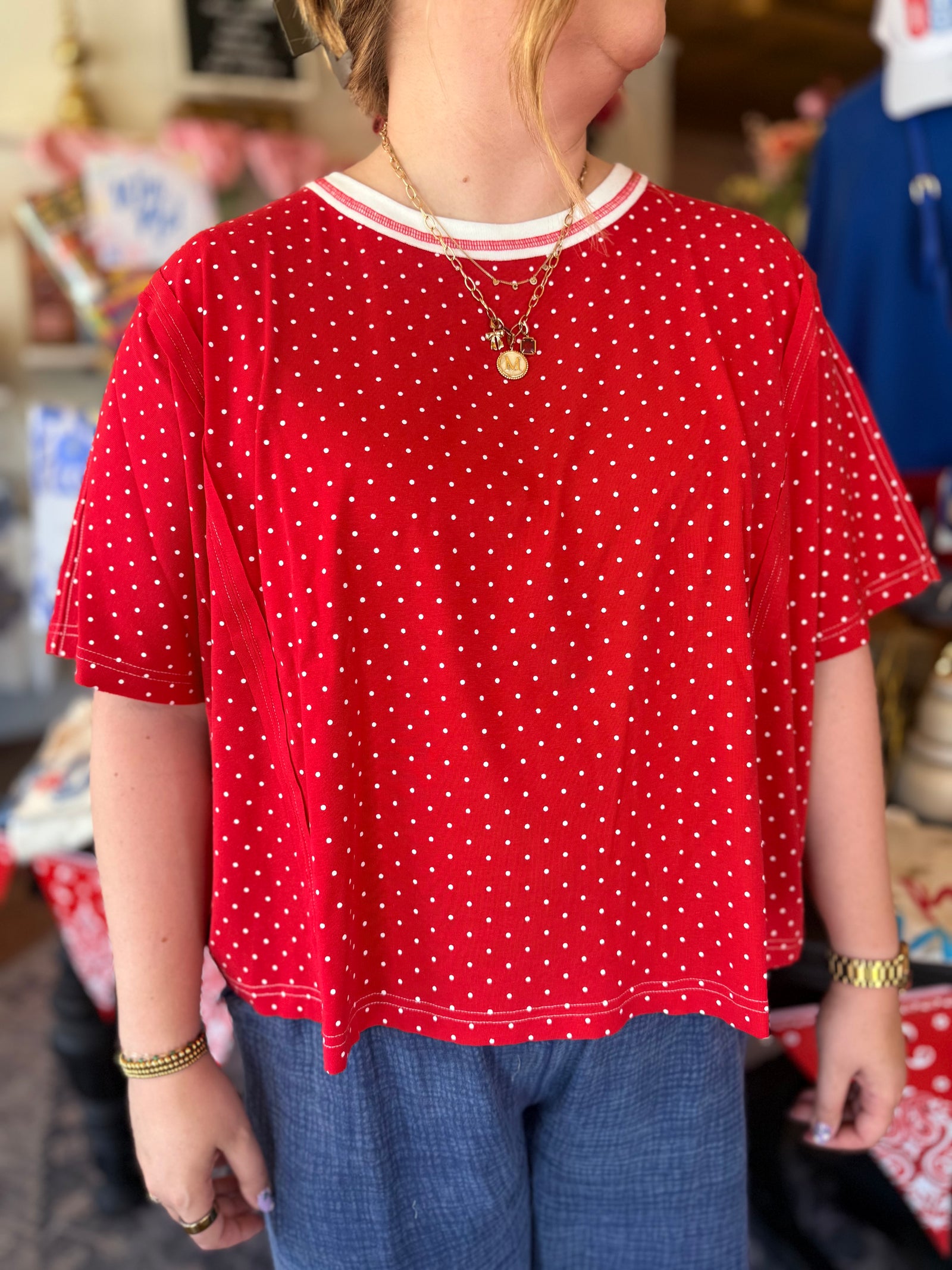 Sewn + Seen Red Polka Dot Knit Top