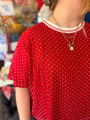 Sewn + Seen Red Polka Dot Knit Top
