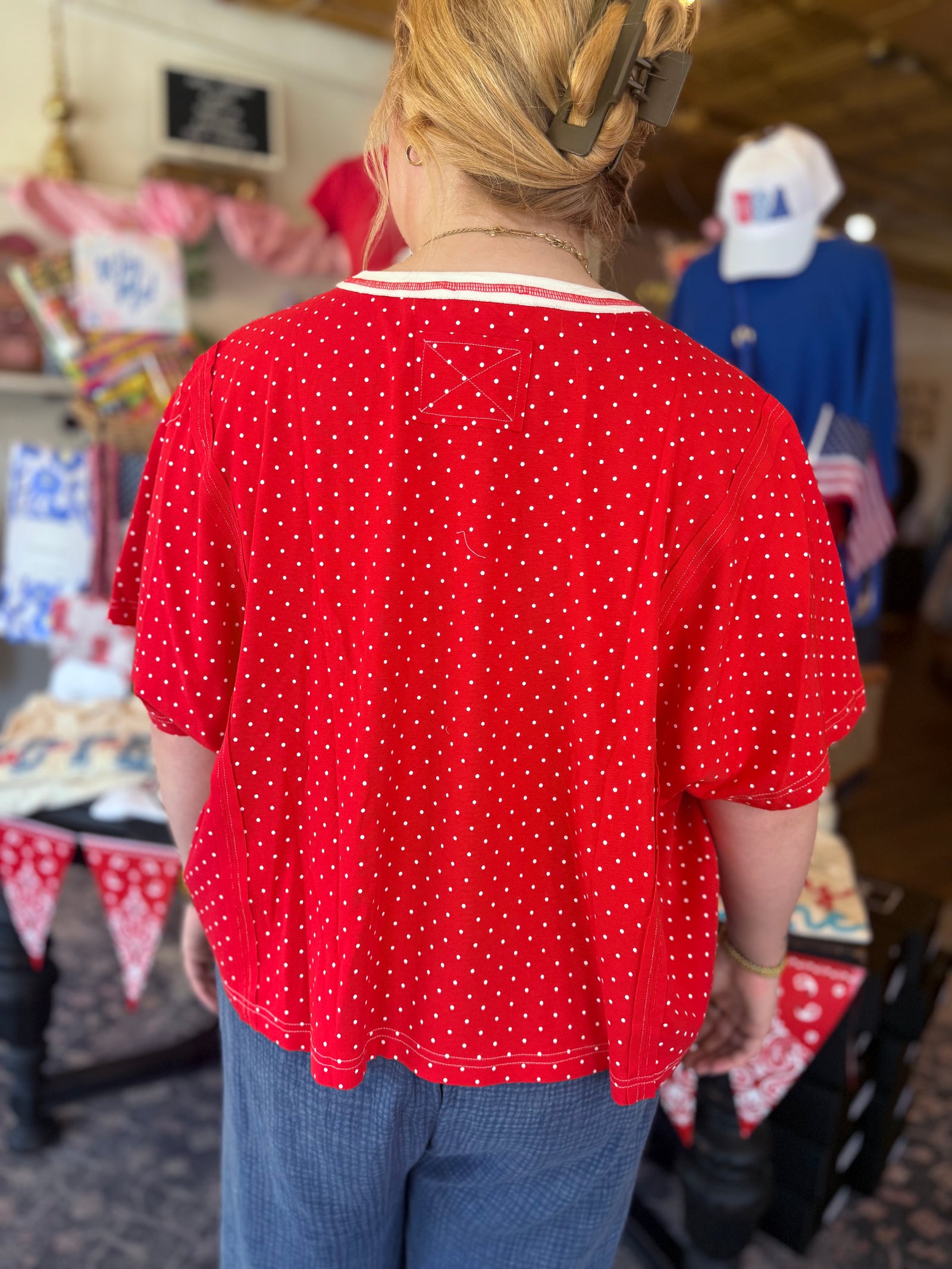 Sewn + Seen Red Polka Dot Knit Top