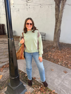 Sage Mixed Patchwork Mineral Crewneck