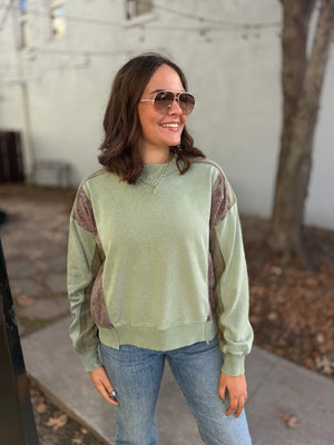 Sage Mixed Patchwork Mineral Crewneck