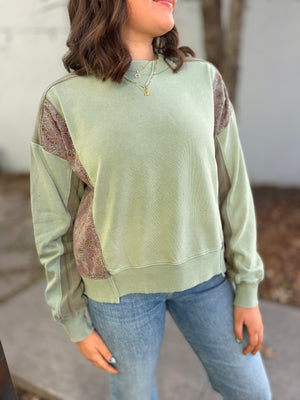 Sage Mixed Patchwork Mineral Crewneck