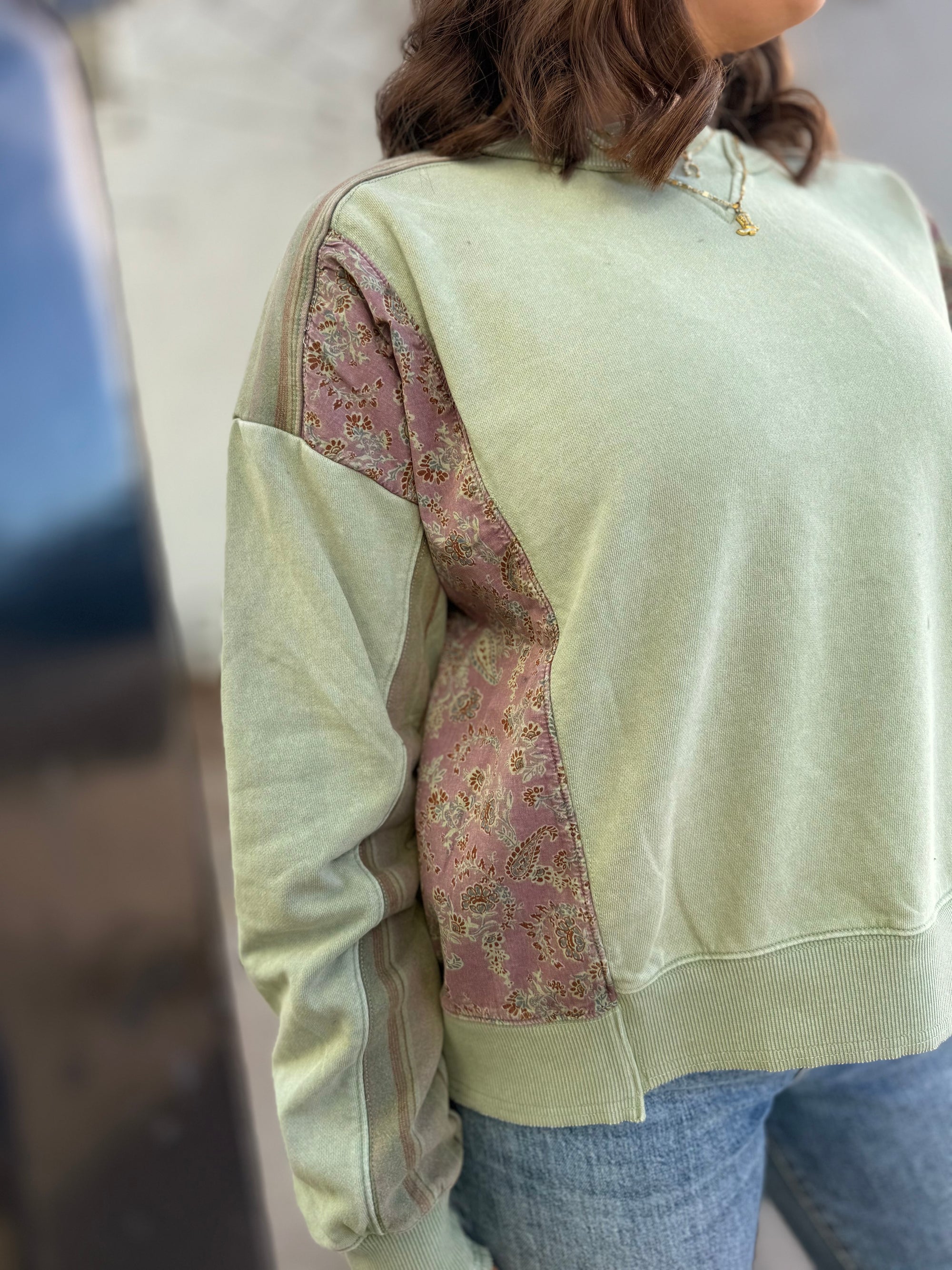 Sage Mixed Patchwork Mineral Crewneck
